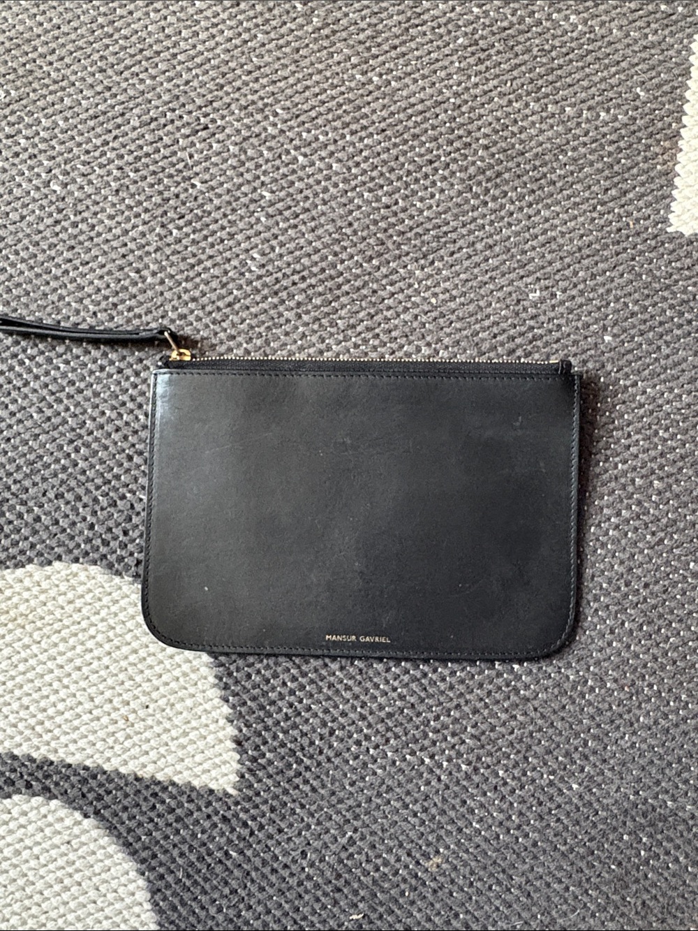 Mansur Gavriel Black Leather Wristlet Pouch with Strap